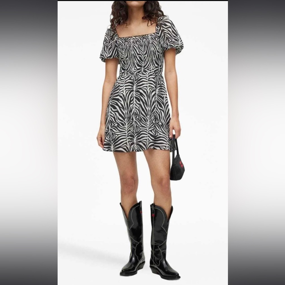Hugo Kasota Zebra Print Puff-Sleeve Mini Dress ($200 USD)
